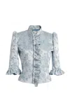 Coperni Jacquard Slim-fit Pleated Jacket In Light Blue