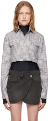 Coperni Khaki Cropped Shirt In Green-white Check