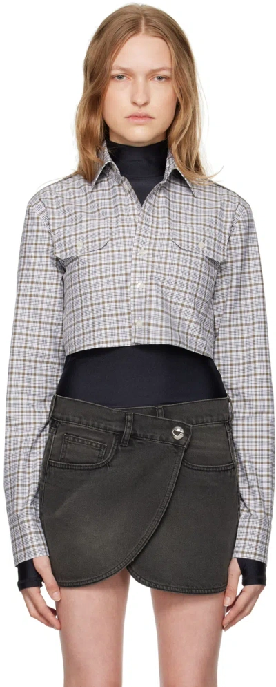 Coperni Khaki Cropped Shirt In Green-white Check