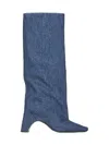 Coperni Arched Block Heel Denim Boots In Blue