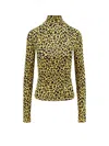Coperni Fitted Long Sleeve Turtleneck Animal Print Top In Black