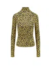 Coperni Fitted Long Sleeve Turtleneck Animal Print Top In Yellow