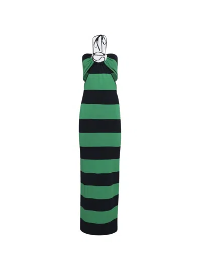 Coperni Knitted Striped Halter Dress Green And Blue In Grün