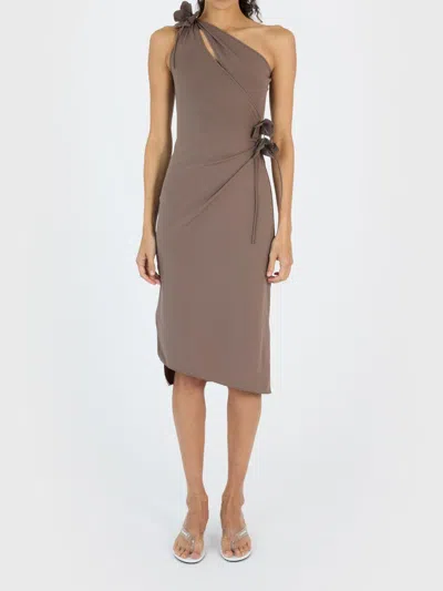 Coperni Knotted Flower One-shoulder Dress In Brown