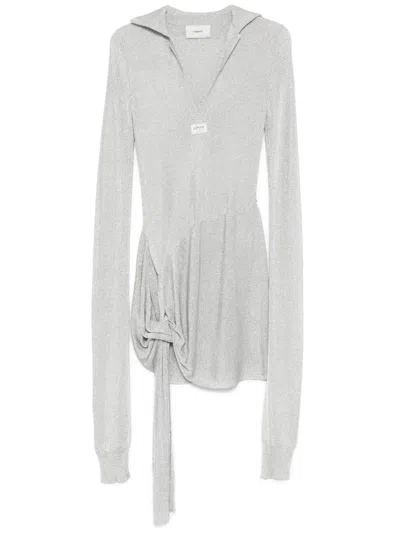 Coperni Knotted Long-sleeve Mini Dress In Silver