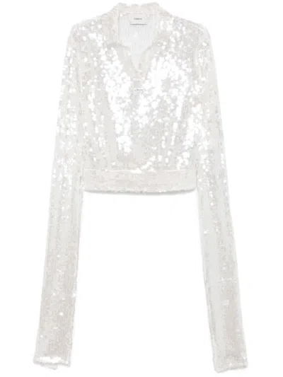 Coperni Knotted Sequin Top In White