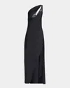 Coperni Lace-cutout One-shoulder Asymmetric Maxi Dress In Black