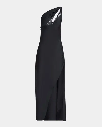 Coperni Lace-cutout One-shoulder Asymmetric Maxi Dress In Animal Print