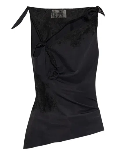 COPERNI LACE-EMBELLISHED BLACK TOP WITH FLORAL EMBROIDERY