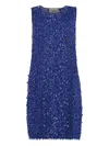 Coperni Lace Overlay Mini Dress With Decorative Buttons In Blue