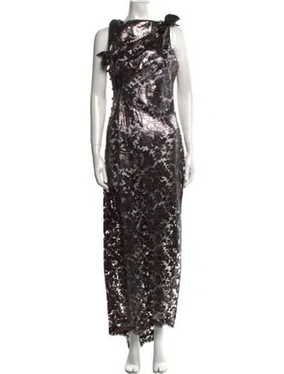 Pre-owned Coperni Lace Pattern Long Dress In Black