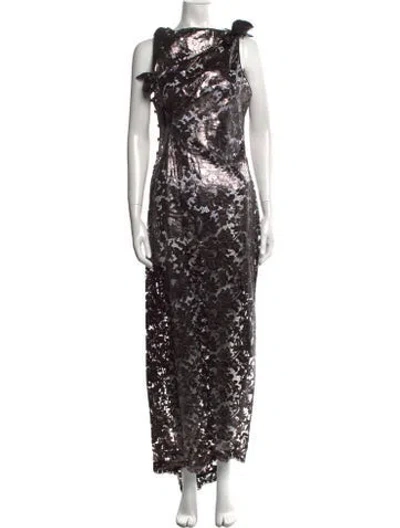 Pre-owned Coperni Lace Pattern Long Dress In Black