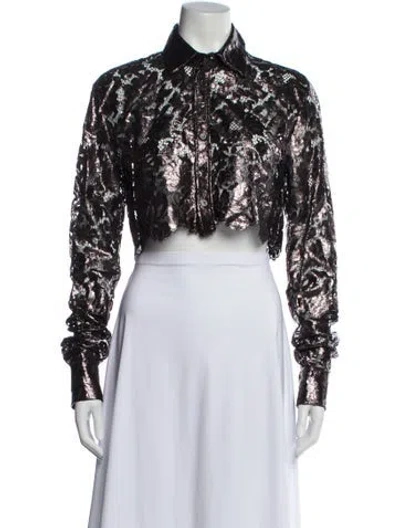 Pre-owned Coperni Lace Pattern Long Sleeve Crop Top