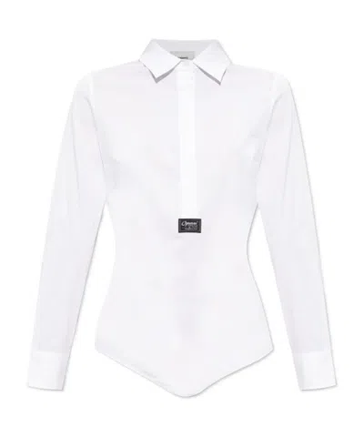 Coperni Lapel Long Sleeve Bodysuit In White