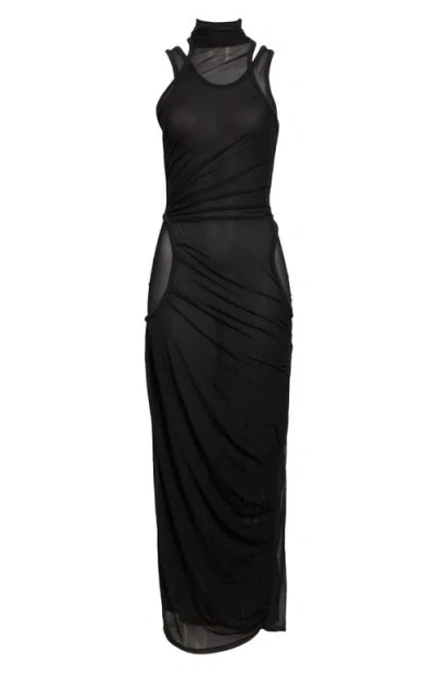 Coperni Layered Mesh Body-con Dress In Black