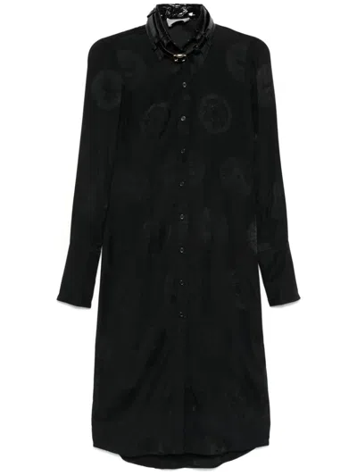 Coperni Leather-collar Midi Dress In Black