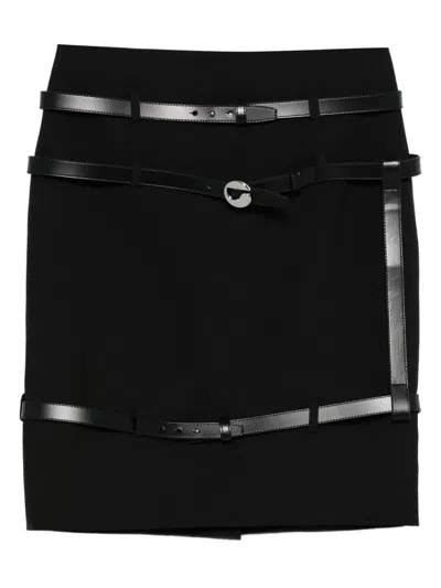 Coperni Leather-trimmed Belted Skirt In Black