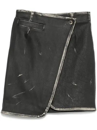 Coperni Leather Wraparound Mini Skirt In Black