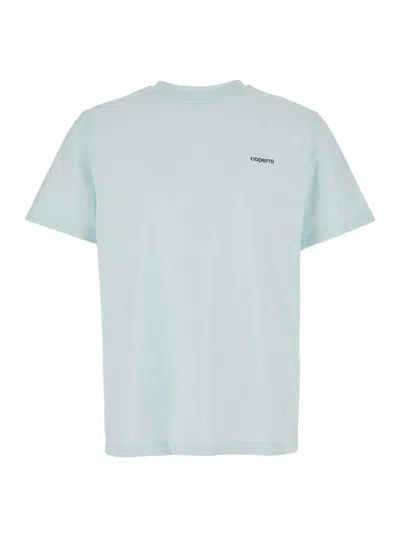 Coperni Light Blue Crewneck T-shirt With Print On The Front In Cotton Man