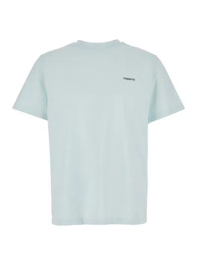 COPERNI LIGHT BLUE CREWNECK T-SHIRT WITH PRINT ON THE FRONT IN COTTON MAN