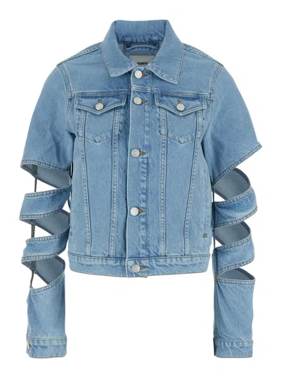 Coperni Light Blue Jacket With Classic Collar And Spiral Cut-out Sleeves In Denim Woman