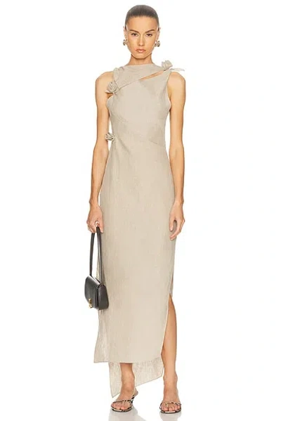 Coperni Linen Flower Gown In Neutral