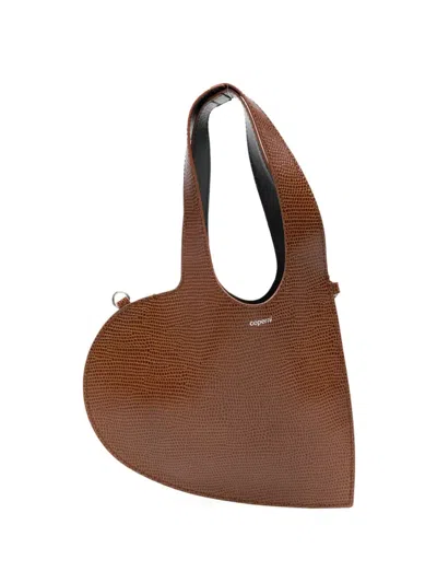 Coperni Lizard Print Mini "heart" Tote In Brown