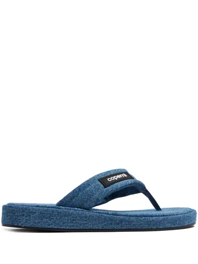 Coperni Denim Logo Slides Flat Sole In Blue