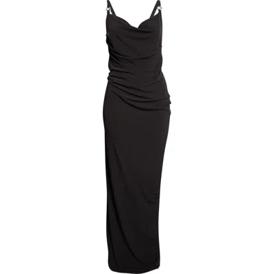 Coperni Logo Clasp Ruched Jersey Dress In Black