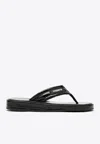 Coperni Logo-appliquéd Rubber-trimmed Croc-effect Patent Leather Flip Flops In Black