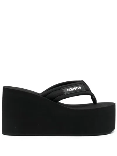 Coperni Wedge Heel Platform Sandals With Thong Strap In Black