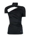 Coperni Asymmetric Draped Jersey Top In Black