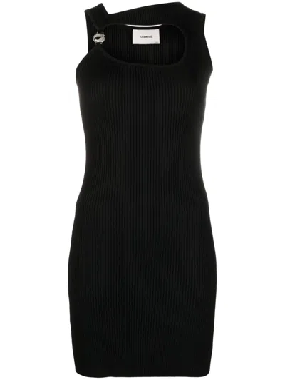 Coperni Mini Black Dress With Cut-out And Logo Detail In Ribbed Viscose Woman In Multicolor