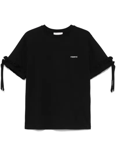 Coperni Logo-print Ruffle-trim T-shirt In Schwarz