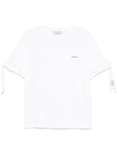 Coperni Logo-print Ruffle-trim T-shirt In Weiss