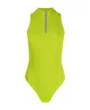 Coperni Logo-printed High Neck Zipped Top In Yellow