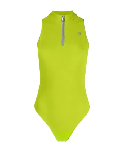 Coperni Logo-printed High Neck Zipped Top In Yellow