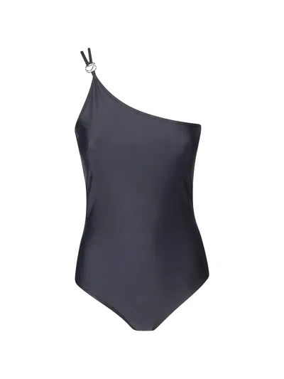 Coperni Logo-plaque One-shoulder Swimsuit In Blue