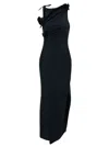 Coperni Asymmetrical Floral Applique Midi Dress In Blue