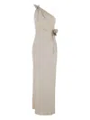 Coperni Long One-shoulder Dress With Flowers  In Neutral