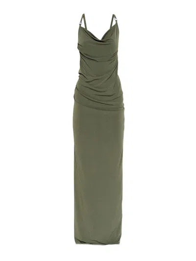 Coperni Long Open-back Draped Dress In Green Fabric