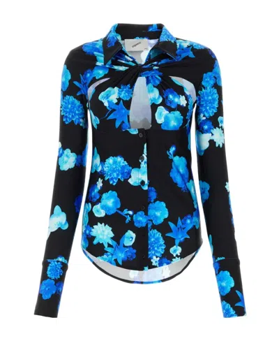Coperni Twisted Cut-out Floral-motif Shirt In Multi