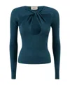 Coperni Fitted Long Sleeve Ribbed Twist Top In Blue
