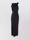 Coperni Long Black Asymmetric Dress With Roses Applications In Stretch Polyamide Woman