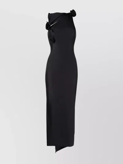 COPERNI MAXI DRESS WITH ASYMMETRIC HEMLINE AND FLORAL APPLIQUÉ