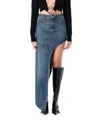 Coperni Blue Skirt With Logo Patch On The Rear And Diagonal One-leg Cut In Denim Woman In Blue