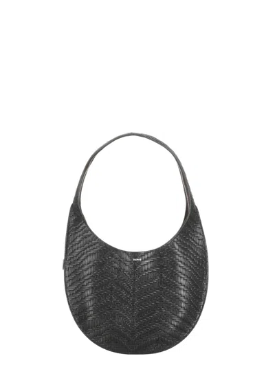 Coperni Medium Crescent-shaped Leather Shoulder Bag With Woven Pattern In Black