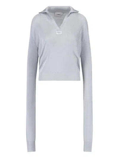 Coperni Grey Long Sleeve Polo Shirt In Knit Woman