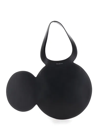 Coperni Mickey Black Handbag With Cut-out Handle And Logo Lettering On The Front In Leather