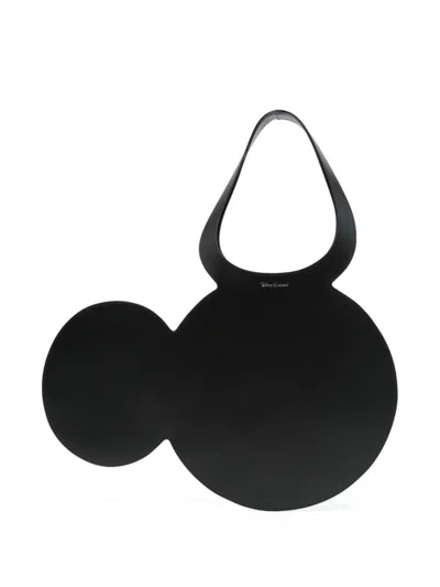 Coperni Mickey Black Handbag With Cut-out Handle And Logo Lettering On The Front In Leather